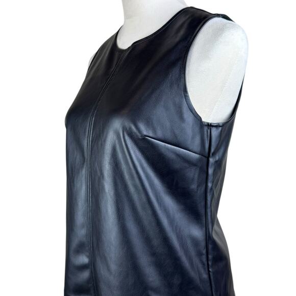 J. Crew XS Black Faux Leather Full Zip Lined Sleeveless Round Neckline Tank Top - Picture 8 of 12